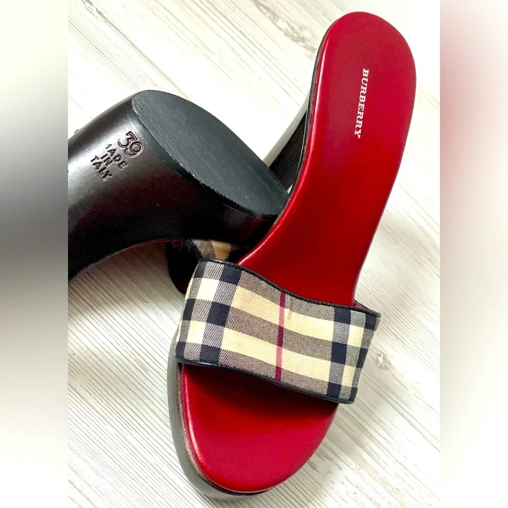BURBERRY Signature Monogram Red Leather Heels, Authentic. EUC